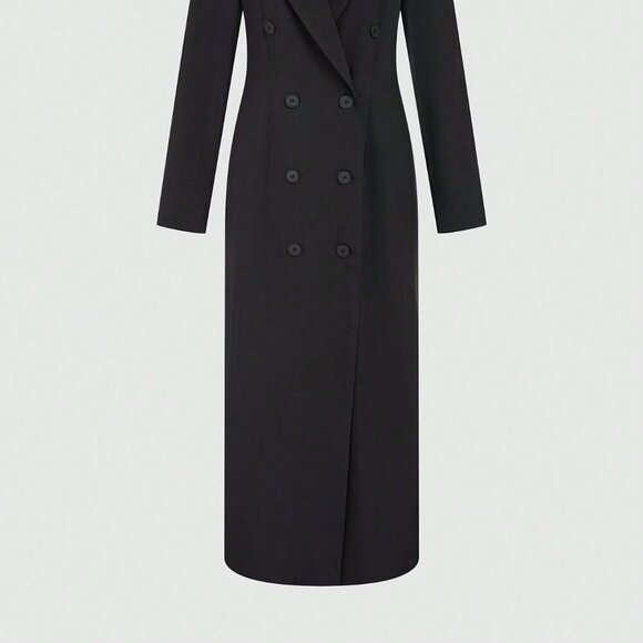 Black Elegant Women's Casual Long Button Coat For Summer - Picture 3 of 7